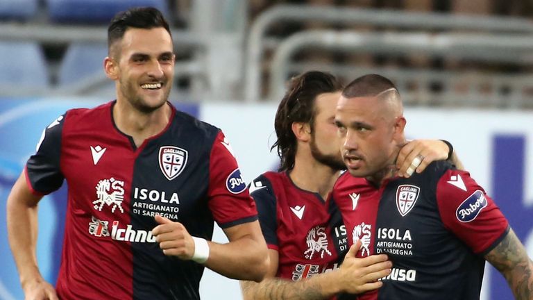 during the Serie A match between Cagliari Calcio and  Torino FC at Sardegna Arena on June 27, 2020 in Cagliari, Italy.