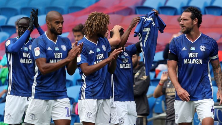 Cardiff celebrate a goal vs Leeds