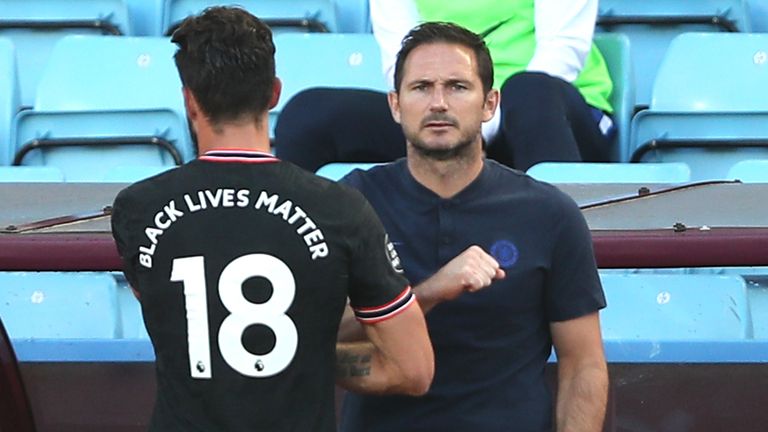Chelsea striker Olivier Giroud and manager Frank Lampard