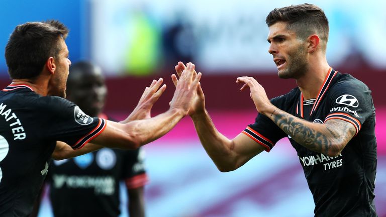 Chelsea's Christian Pulisic celebrates after levelling at Aston Villa