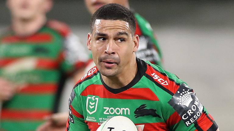 SYDNEY, AUSTRALIA - JUNE 19: Cody Walker of the Rabbitohs looks to pass during the round six NRL match between the South Sydney Rabbitohs and the New Zealand Warriors at Bankwest Stadium on June 19, 2020 in Sydney, Australia. (Photo by Mark Kolbe/Getty Images)