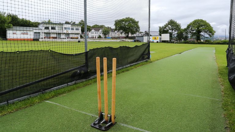 A general view of the open air Cricket nets practice area at Blackwood Cricket Club on June 18, 2020 in Blackwood, Wales, United Kingdom. 