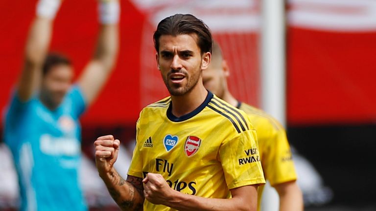 Dani Ceballos celebrates after Arsenal's win at Sheffield United