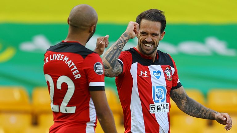 Danny Ings celebrates after putting Southampton 1-0 up at Norwich