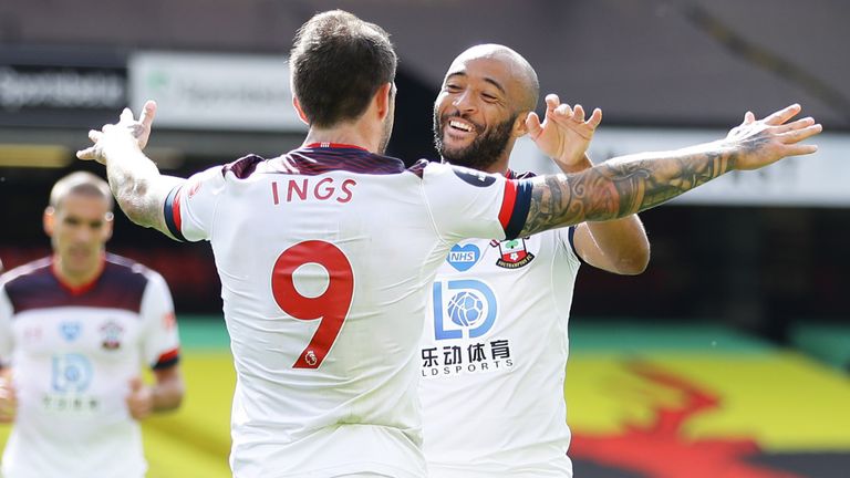 Danny Ings celebrates scoring against Watford with Nathan Redmond