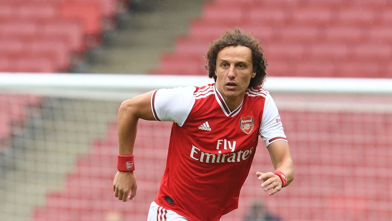 David Luiz of Arsenal during a friendly match between Arsenal and Brentford at Emirates Stadium on June 10, 2020 in London, England. 