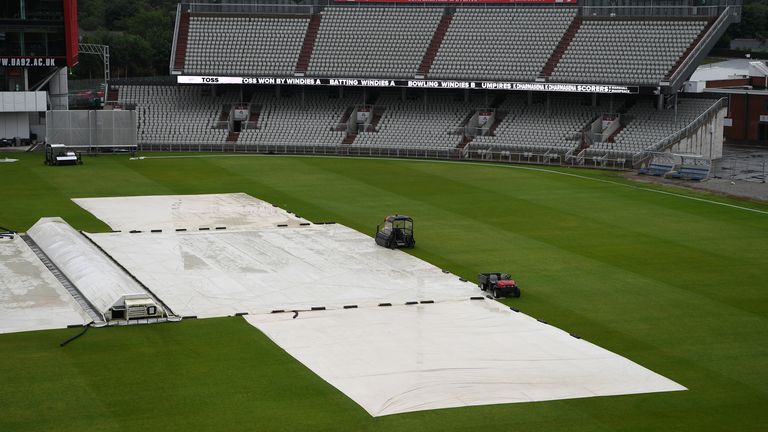 A soggy Emirates Old Trafford during day one of West Indies' second internal warm-up match