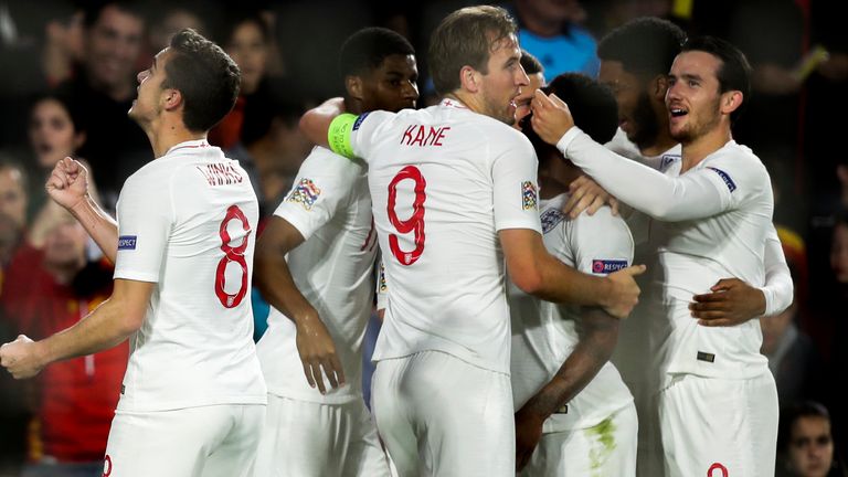  Harry Kane of England, Harry Winks of England, Ben Chilwell of England , Raheem Sterling of England during the UEFA Nations league match between Spain v England at the Estadio Benito Villamarin on October 15, 2018 in Sevilla Spain
