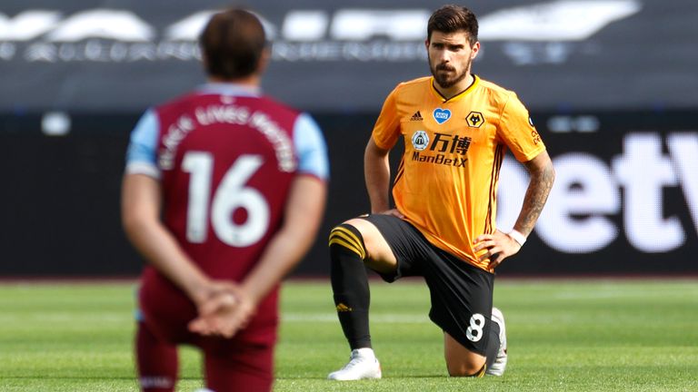 Ruben Neves takes a knee in support of the Black Lives Matter movement 