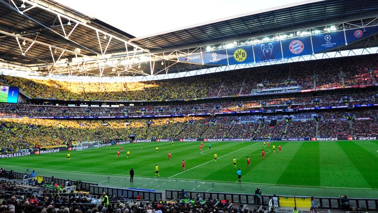 A general view of Wembley Stadium during the 2013 Champions League final between Borussia Dortmund and Bayern Munich