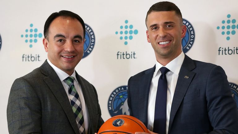 Gersson Rosas intrdouces Ryan Saunders as Timberwolves head coach in May 2019