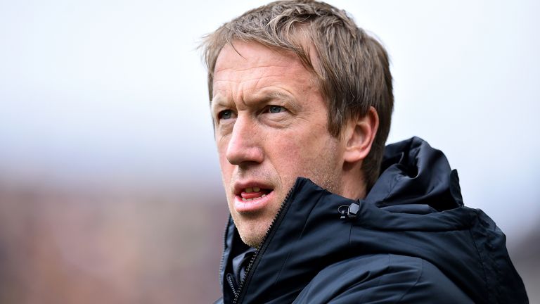 Graham Potter, Manager of Brighton and Hove Albion looks on prior to the Premier League match between Wolverhampton Wanderers and Brighton & Hove Albion at Molineux on March 07, 2020 in Wolverhampton, United Kingdom. (