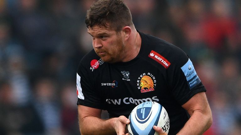 Greg Holmes of Exeter Chiefs during the Gallagher Premiership Rugby match between Exeter Chiefs and Newcastle Falcons at Sandy Park on February 23, 2019 in Exeter, United Kingdom. 