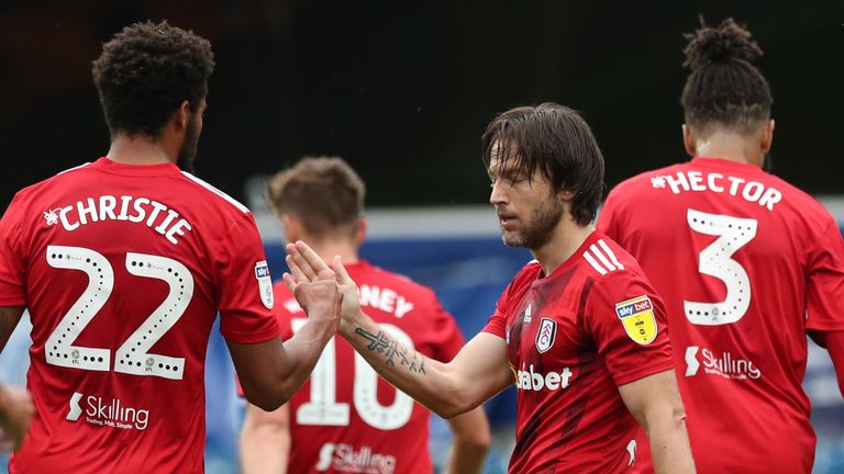 Fulham's Harry Arter (right) celebrates scoring his side's first goal of the game during the Sky Bet Championship match at Loftus Road, London. PA Photo. Issue date: Tuesday June 30, 2020. See PA story SOCCER QPR. Photo credit should read: Jonathan Brady/PA Wire. RESTRICTIONS: EDITORIAL USE ONLY No use with unauthorised audio, video, data, fixture lists, club/league logos or "live" services. Online in-match use limited to 120 images, no video emulation. No use in betting, games or single club/league/player publications. 