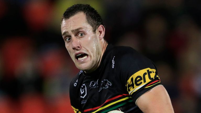 PENRITH, AUSTRALIA - MARCH 14: Isaah Yeo of the Panthers makes a break during the round 1 NRL match between the Penrith Panthers and the Sydney Roosters at Panthers Stadium on March 14, 2020 in Penrith, Australia. (Photo by Mark Evans/Getty Images)