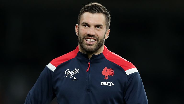 SYDNEY, AUSTRALIA - JUNE 15: James Tedesco of the Roosters smiles before the round five NRL match between the Canterbury Bulldogs and the Sydney Roosters at Bankwest Stadium on June 15, 2020 in Sydney, Australia. (Photo by Mark Metcalfe/Getty Images)