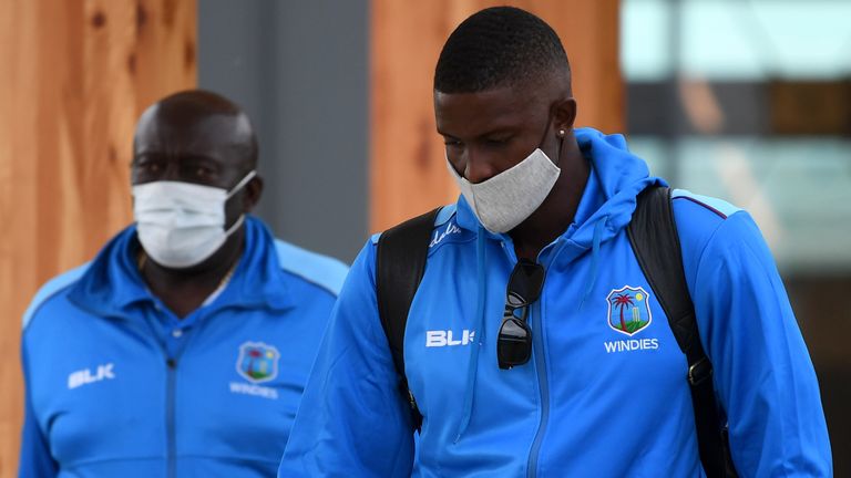 West Indies captain Jason Holder and assistant coach Roddy Estwick arrive in England