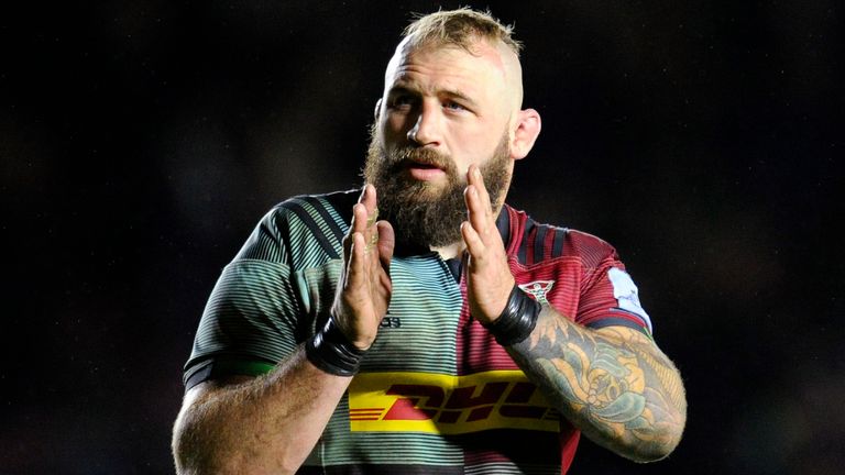 LONDON, ENGLAND - MAY 03: Joe Marler of Harlequins applauds fans after the Gallagher Premiership Rugby match between Harlequins and Leicester Tigers at Twickenham Stoop on May 03, 2019 in London, United Kingdom. (Photo by Alex Burstow/Getty Images)