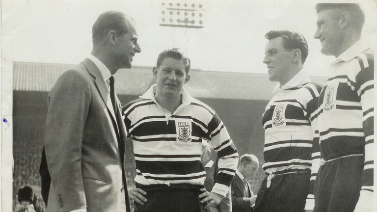 Johnny Whiteley introduces Prince Phillip to his team in 1959