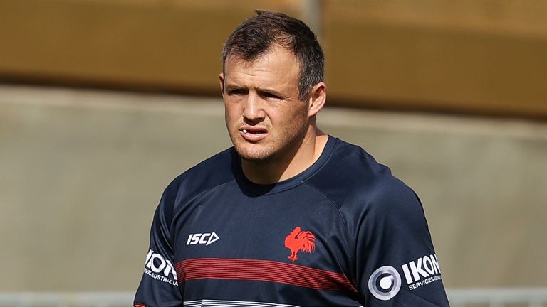 SYDNEY, AUSTRALIA - MAY 14: Josh Morris of the Roosters looks on during a Sydney Roosters NRL training session at Kippax Lake Field on May 14, 2020 in Sydney, Australia. (Photo by Cameron Spencer/Getty Images)