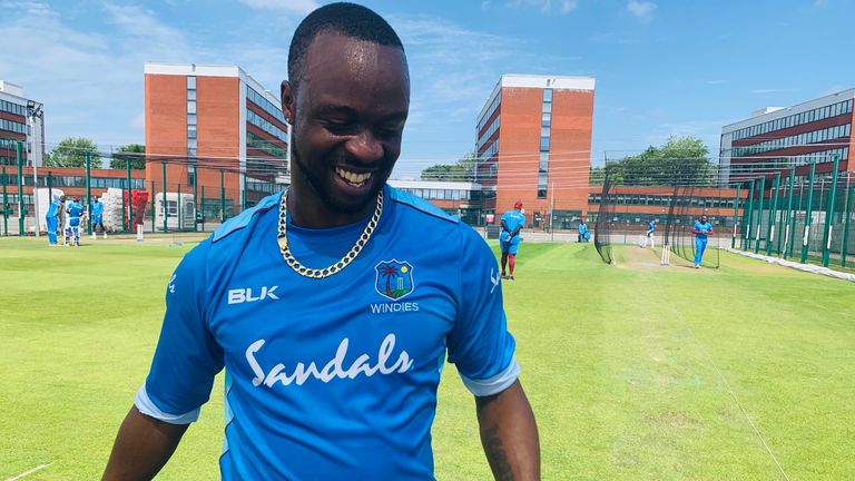 West Indies seamer Kemar Roach trains at Emirates Old Trafford (Pic: Cricket West Indies)