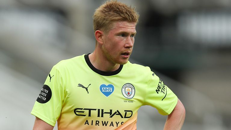 Kevin De Bruyne of Manchester City during the FA Cup Quarter Final match between Newcastle United and Manchester City at St. James Park on June 28, 2020 in Newcastle upon Tyne, England. 