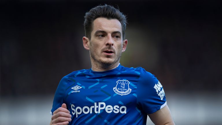 Everton defender Leighton Baines during the Premier League match against Manchester United at Goodison Park