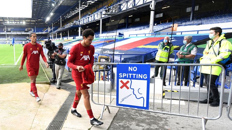 Liverpool players had to change in a porta-cabin in the Goodison Park car park on Sunday due to social distancing measures