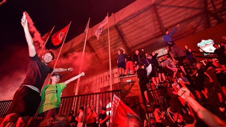 Liverpool fans celebrated their first Premier League title outside Anfield