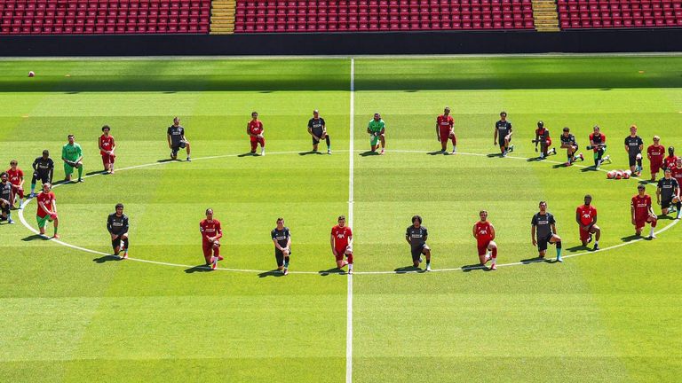 Liverpool players took a knee during training as a show of solidarity