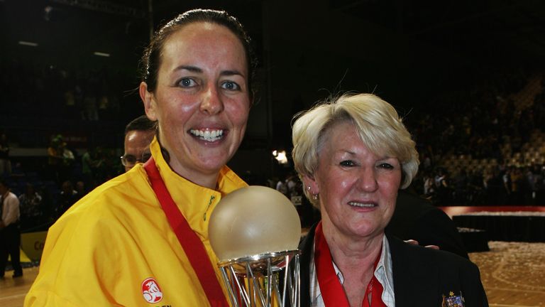 Liz Ellis and Norma Plummer celebrating Netball World Cup victory