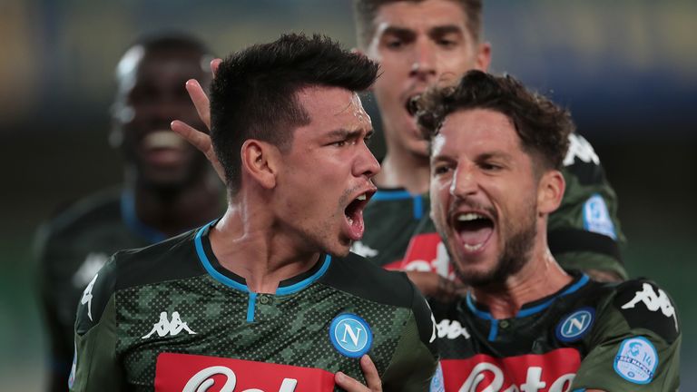 during the Serie A match between Hellas Verona and SSC Napoli at Stadio Marcantonio Bentegodi on June 23, 2020 in Verona, Italy.