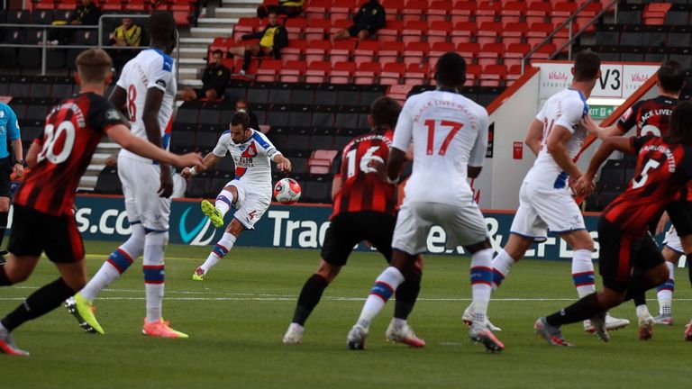 Luka Milivojevic gave Crystal Palace the lead at Bournemouth with a fine free-kick