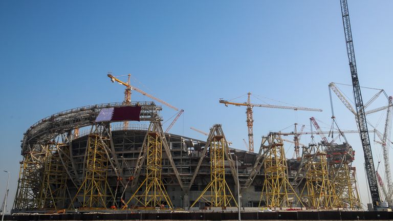A general exterior view of the construction of the Lusail Iconic Stadium in Doha, Qatar. Venue for the FIFA Qatar World Cup 2022, Doha, Qatar