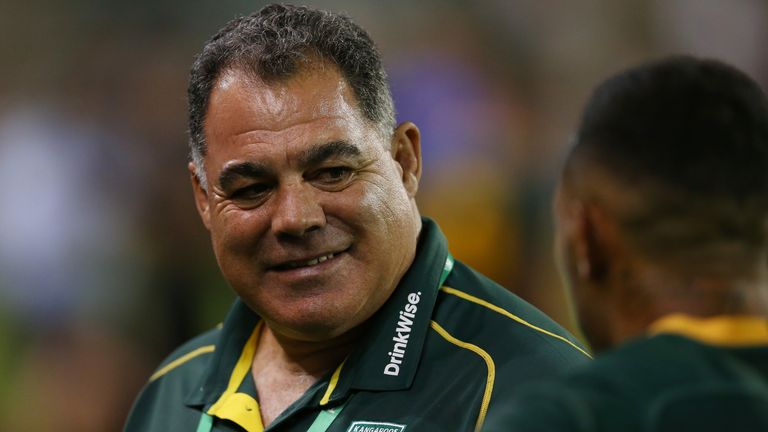 Mal Meninga coach of the Kangaroos looks on during the International Rugby League Test Match between the Australian Kangaroos and the New Zealand Kiwis at WIN Stadium on October 25, 2019 in Wollongong, Australia. 