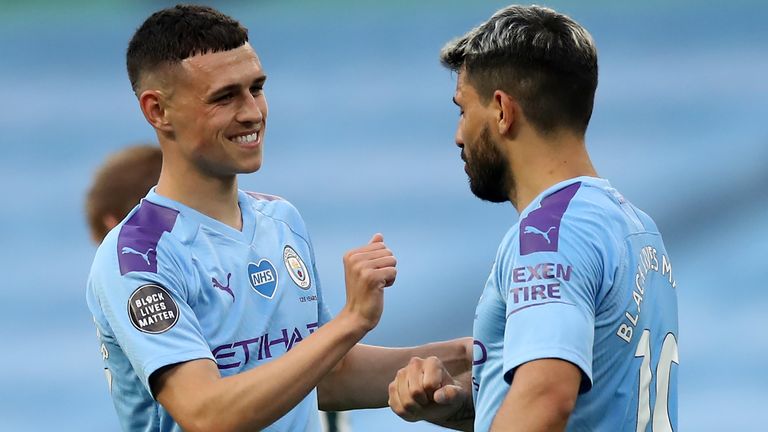 Phil Foden celebrates a goal for Man City 