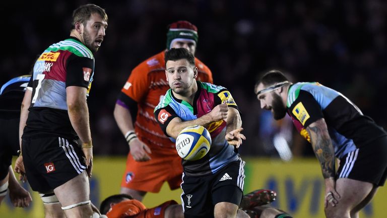 Chris Robshaw, Danny Care, Joe Marler during the Aviva Premiership match between Harlequins and Leicester Tigers at Twickenham Stoop on January 10, 2015 in London, England (image via Harlequins)