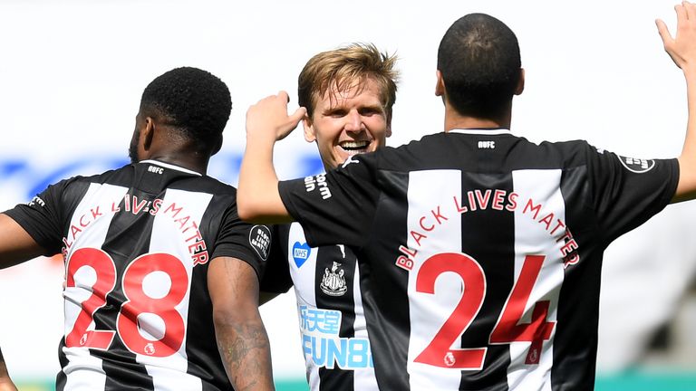 Matt Ritchie is congratulated after doubling Newcastle's lead
