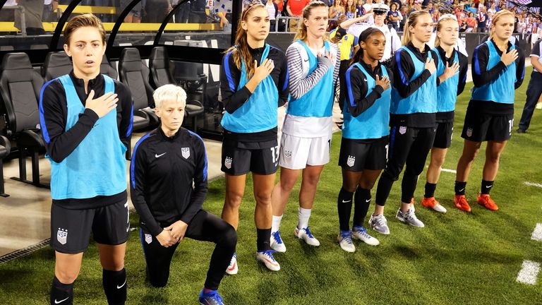 Megan Rapinoe took a knee before the USA&#39;s match against Thailand in 2016