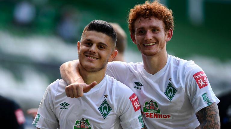 Milot Rashica and Josh Sargent celebrate Werder Bremen's reprieve against relegation - for now