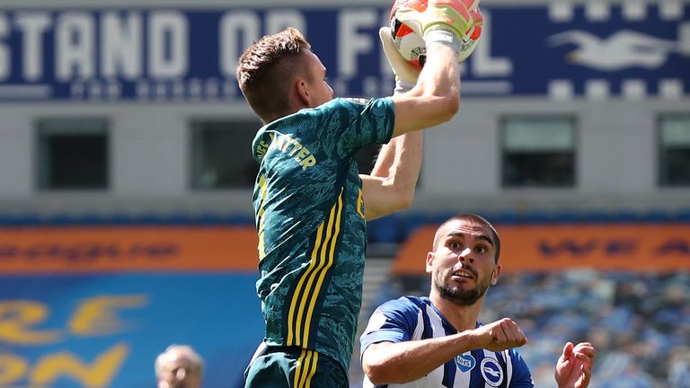 Brighton striker Neil Maupay&#39;s challenge on Bernd Leno led to a serious injury for the Arsenal goalkeeper. 