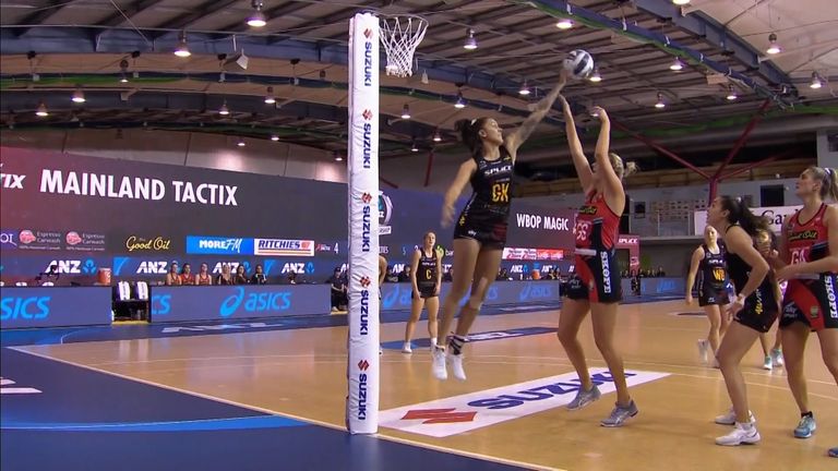 Erena Mikaere&#39;s magnificent block prevented the Mainland Tactix from scoring against the Waikato Bay of Plenty Magic in the ANZ Premiership.