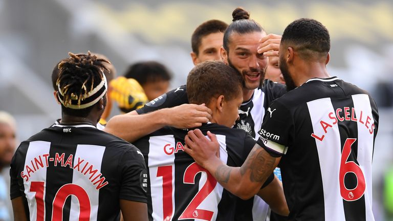 Newcastle celebrate Dwight Gayle's goal against Aston Villa