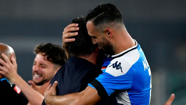 Napoli celebrate their dramatic penalty shootout win over Juventus