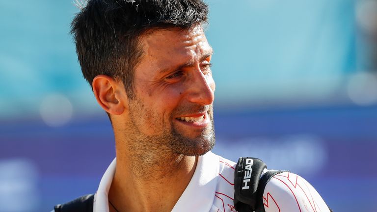 Novak Djokovic of Serbia reacts after the match against Alexander Zverev of Germany at the Adria Tour charity exhibition hosted by Novak Djokovic on June 14, 2020 in Belgrade, Serbia