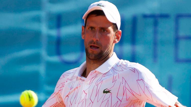 Novak Djokovic returns during his match against Alexander Zverev on June 14, during the 3rd day of Summer Adria Tour, 2020 in Belgrade, Serbia