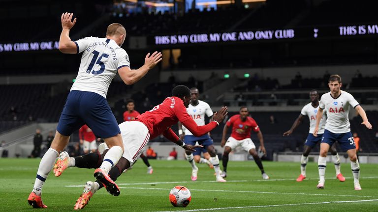 Paul Pogba of Manchester United is awarded a penalty after a foul by Eric Dier of Tottenham 