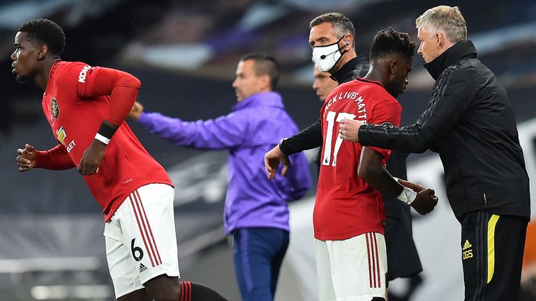 Paul Pogba comes on as a substitute for Manchester United at Tottenham