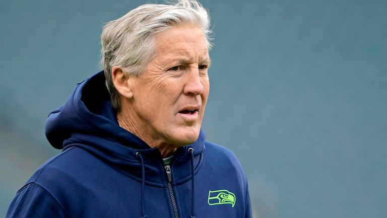Head coach Pete Carroll of the Seattle Seahawks looks on prior to the NFC Wild Card Playoff game against the Philadelphia Eagles at Lincoln Financial Field on January 05, 2020 in Philadelphia, Pennsylvania. 