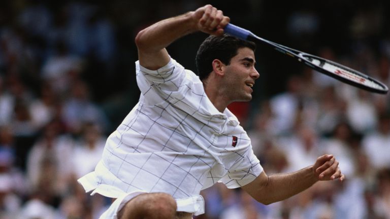 Pete Sampras of the USA in action during the Wimbledon Lawn Tennis Championship held on July 7, 1995 at the All England Lawn Tennis and Croquet Club, in London